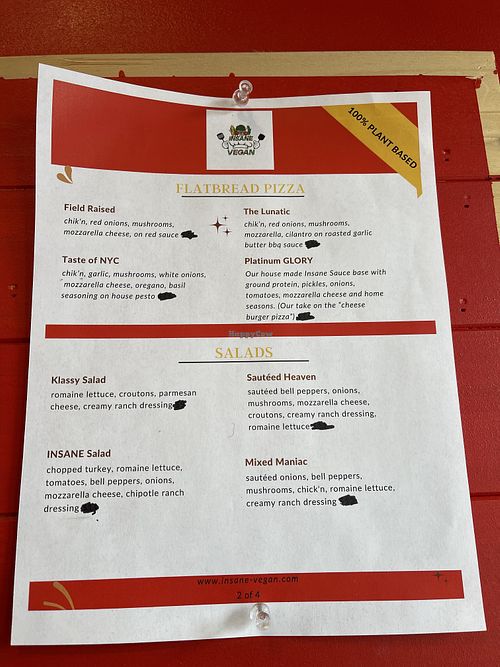 Menu   at Insane Vegan in St Paul
