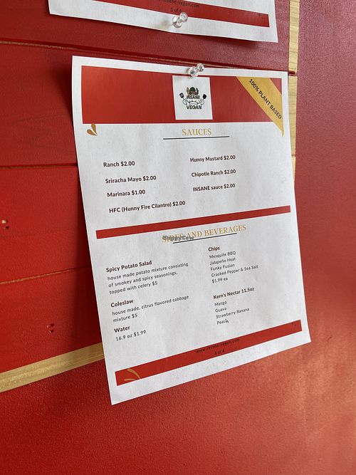 Menu  at Insane Vegan in St Paul