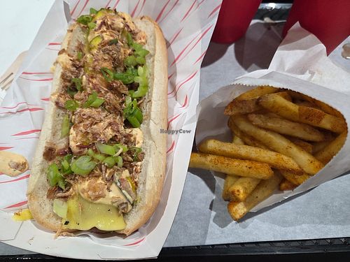 Annie Mac hotdog and fries at Fat Annie's in Leeds