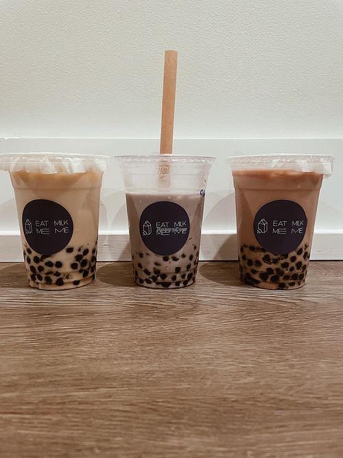 Vegan oat milk boba tea delivery in jasmine, taro, & chai tea flavors   at Eat Me Milk Me in Chicago