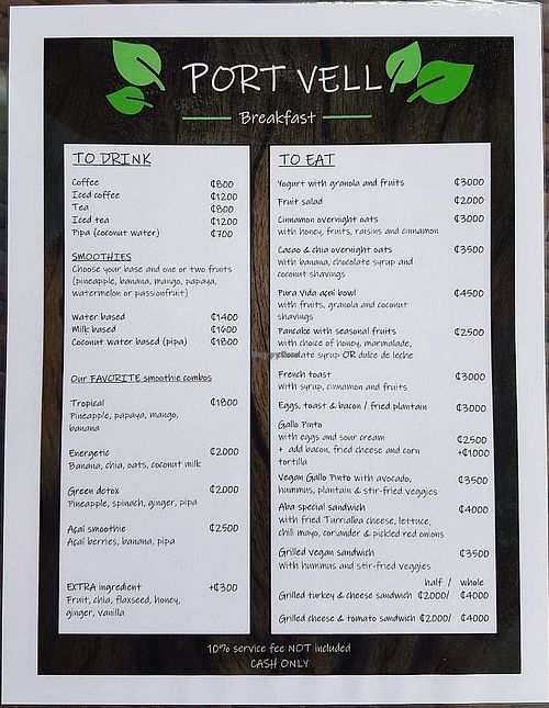 Menu at Port Vell Restaurante CR in Puerto Viejo De Talamanca