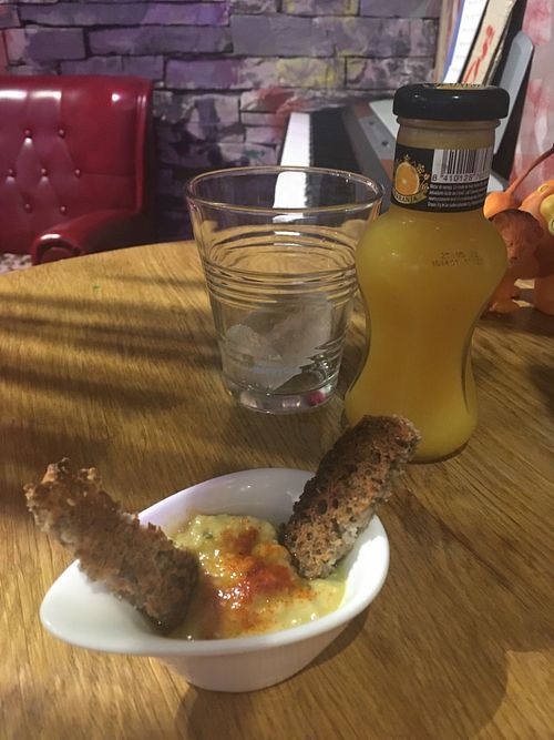 This was a starter that was put on the table and it was truly delicious, very flavourful. Asked for more bread to finish all of it :) at Dinamita Perfumada in Madrid