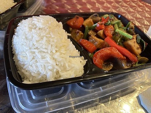 Stir fry including red pepper and mushrooms  at Kp Thai Street Food in Willoughby