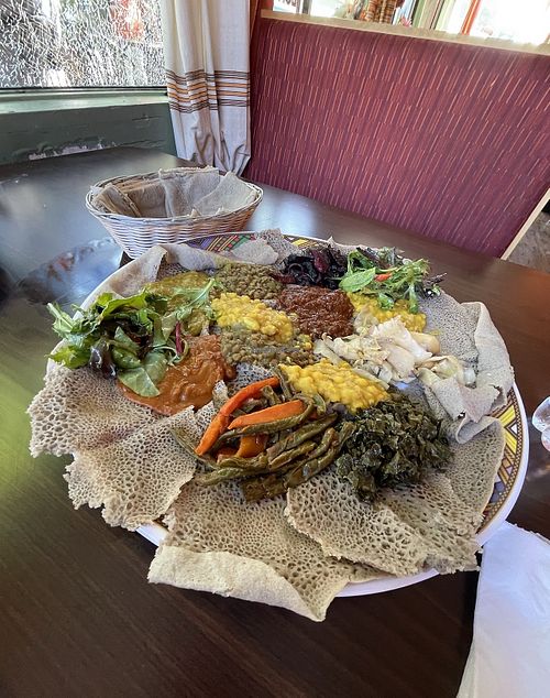 Large veggie combo  at Dilla Ethiopian restaurant in Minneapolis