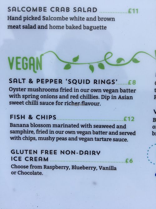 Vegan options June 2019 at The Harbour in St Ives