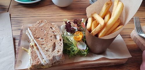 Vegan cheese and caramelized onion toastie at The Flying Boat Café & Deli in Isle Of Scilly