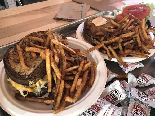 Reuben and crab cake at Roots in Delray Beach