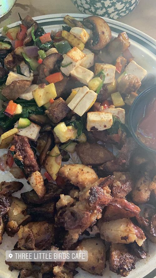 Veggie scramble no egg, added potatoes at Three Little Birds Cafe in Charleston
