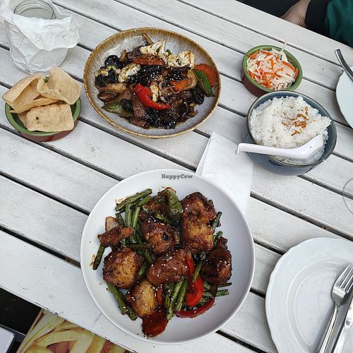 The main course came with plain rice, crackers and coleslaw at Daur Lang in Cologne