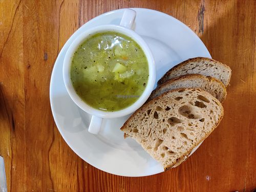 Leek soup with bread at Penicuik Storehouse in Penicuik