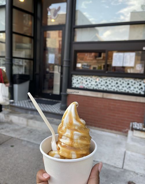 Classic swirl with caramel topping   at Vaca's Creamery in Chicago