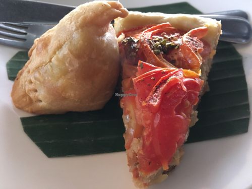 Tomato quiche and potato okara samosa at Warung Sopa - Jl Sugriwa in Ubud