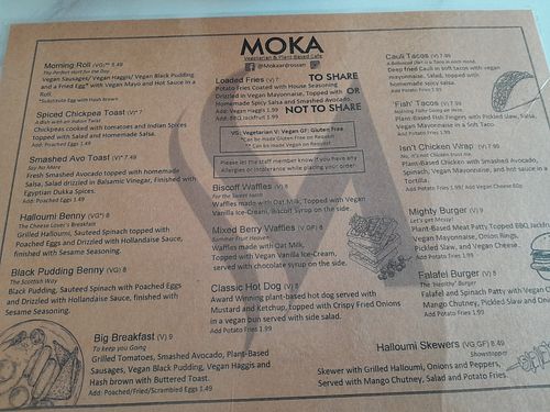 Menu at Moka  in Ardrossan