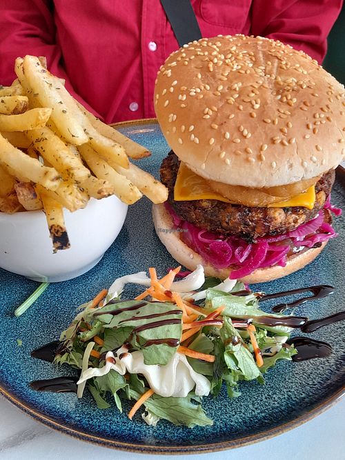 Falafel burger and fries at Moka  in Ardrossan
