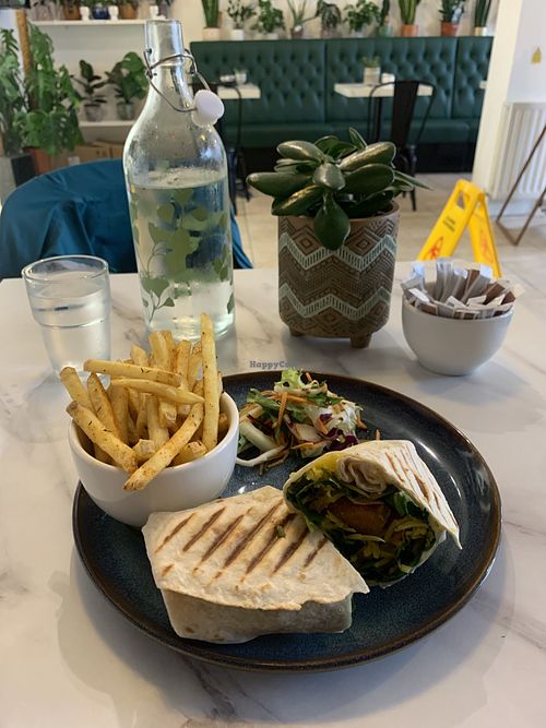 Vegan Chicken Caesar Wrap with Cajun fries  at Moka  in Ardrossan