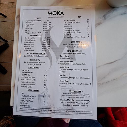 Drinks menu (Nov 2022) at Moka  in Ardrossan