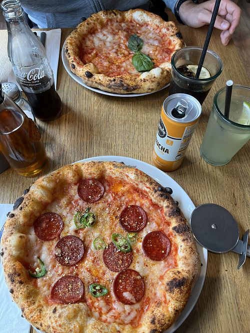 marga and pepperoni pizzaa  at Purezza in Manchester