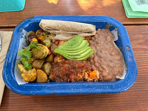 The name of this lunch plate is “Ollita de Pobre.” The dish is vegan and excellent!  at Nido's Backyard in Oakland