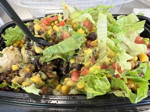 rice beans corn lettuce guac pico & chorizo   at Bubbakoo's Burritos in Stafford