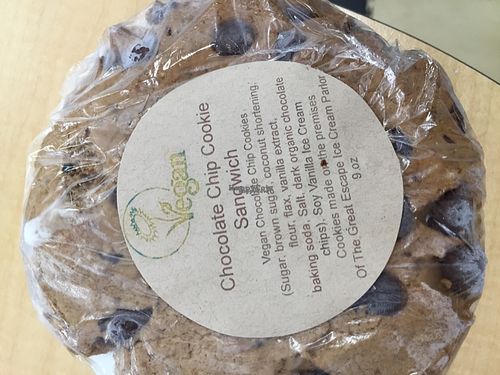 vegan ice cream cookie sandwich at The Great Escape Ice Cream Parlor in Watkins Glen