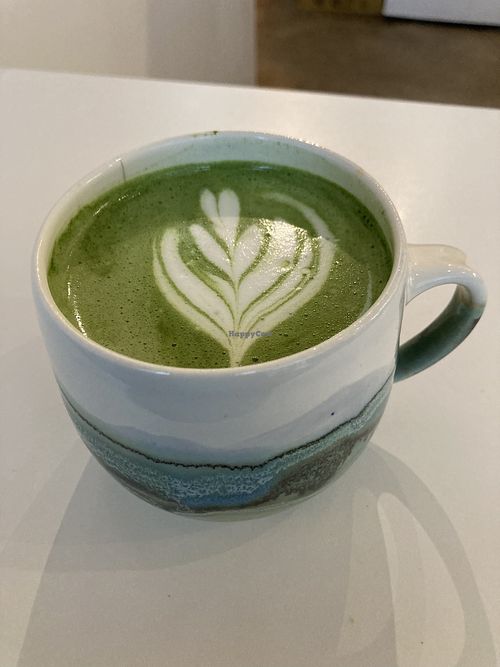Matcha soy latte   at Whisk Matcha Cafe in Vancouver