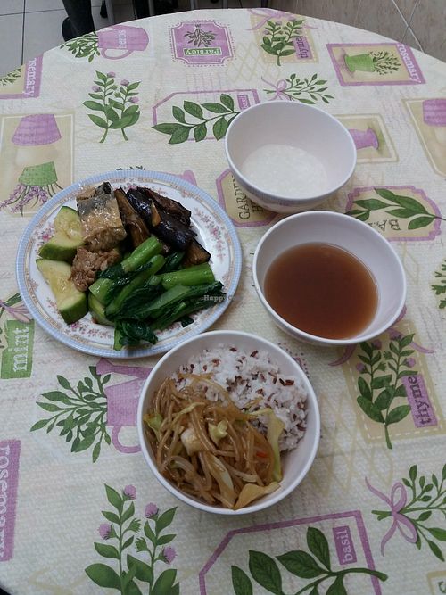 Deli selection with unlimited rice, noodles and soup at Kam Heung Vegetarian - Quarry Bay in Hong Kong Island