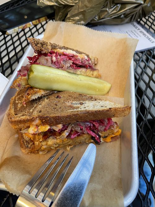 Reuben with tempeh  at Laughing Seed Cafe in Asheville