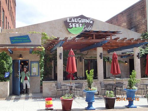 Located on side street.  GPS for some reason does not work well in Asheville.  Restaurant is tucked down a side street behind a parking garage.  Once you know where it is, not bad but finding it the first time was a challenge! at Laughing Seed Cafe in Asheville