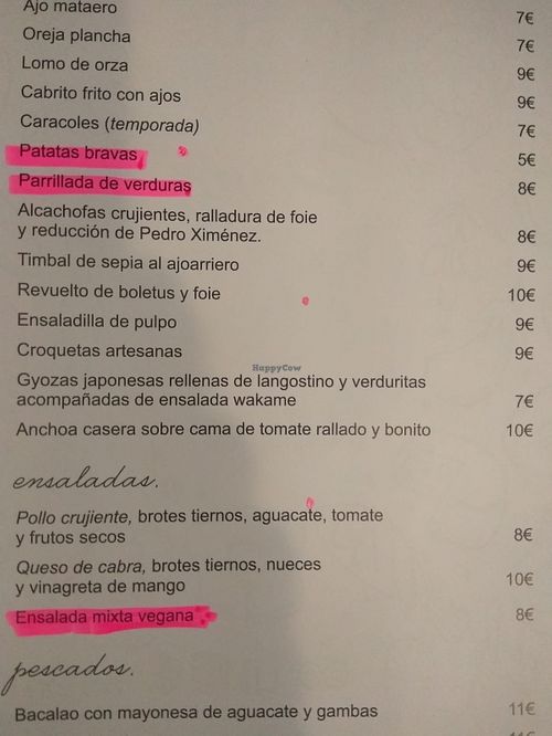 menu 2 at Rio Tus in Yeste