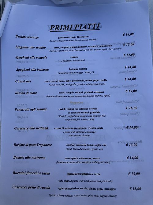 Primi Piatti at La Terrazza in Scopello