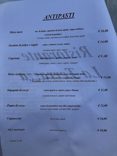 Antipasti at La Terrazza in Scopello