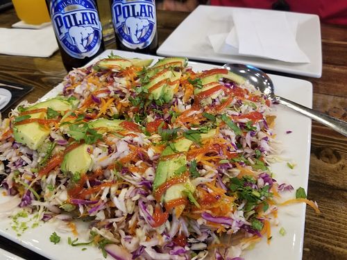 Vegan Tostones with black beans at Arepitas in Round Rock