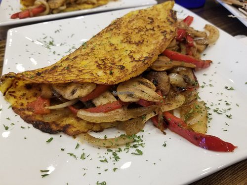 Vegan cachapa served with sauteed veggies at Arepitas in Round Rock