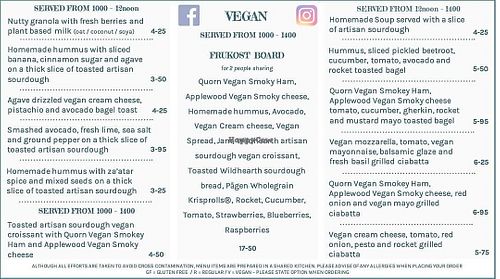 Vegan menu  at FIKA Dundee in Dundee