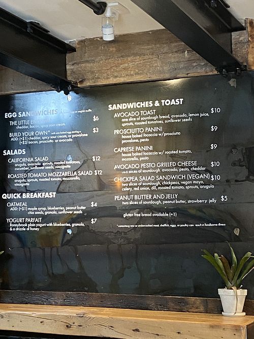Menu with some vegan options  at Southdown Coffee in Glen Cove