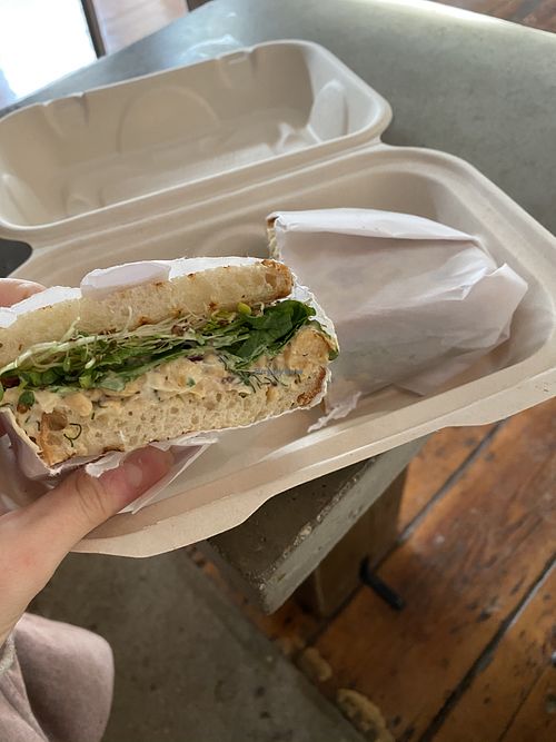 Vegan chickpea salad sandwich (no tomatoes)  at Southdown Coffee in Glen Cove