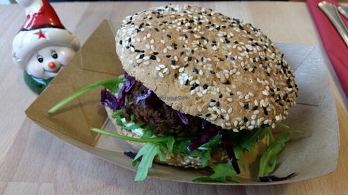 Babu Burger interesting patty  at Govinda's Cardiff in Cardiff