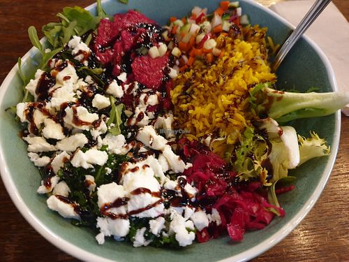 Bhakti bowl, was very filling but not fan of the vegN feta was too salty at Govinda's Cardiff in Cardiff