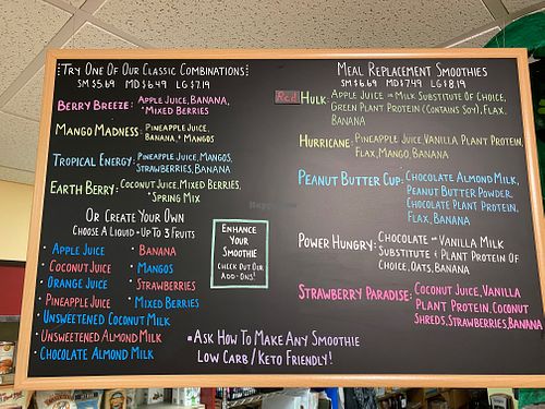 Smoothie menu. at Farmer's Natural Foods in Hinesville