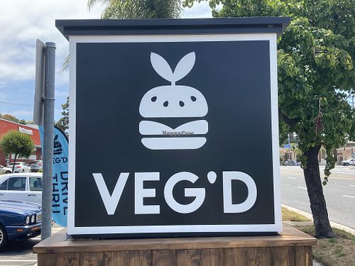 Road signage at VEG'D in Costa Mesa