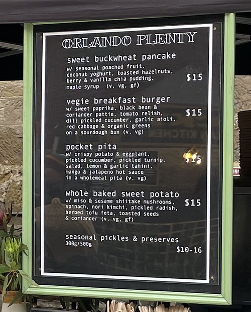 Orlando Plenty’s food menu (May 2021)   at Orlando Plenty in Hobart