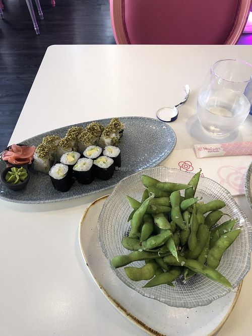 Vegan sushi and edamame  at Miss Sushi in Alicante