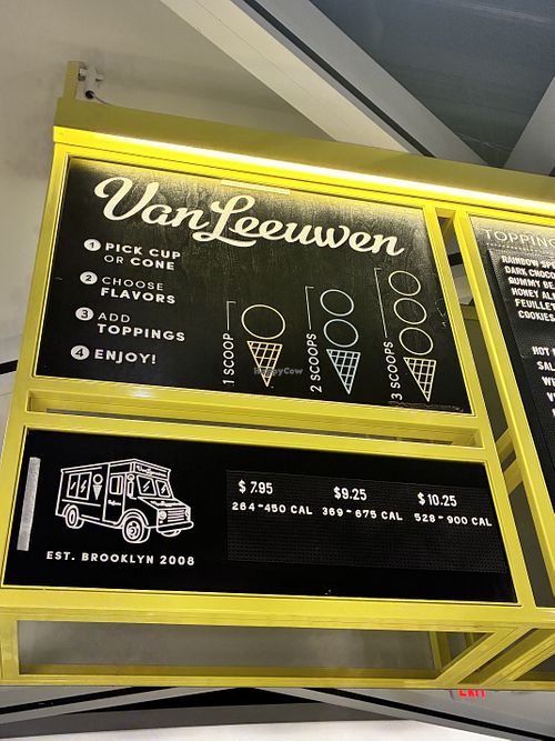 Menu  at Van Leeuwen Artisan Ice Cream in East Rutherford