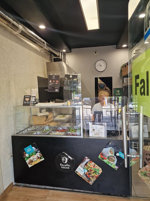 Inside, up stairs at Falafel House in Tirana