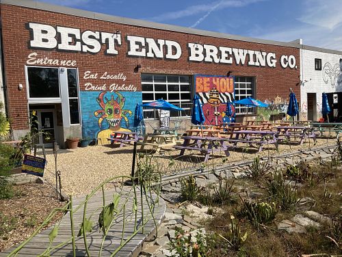 View from next to the Belt Line - carnivorous plants in the foreground! at Best End Brewing Company in Atlanta