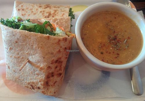red lentil wrap and lentil soup  at Pasha Mezze in Norfolk