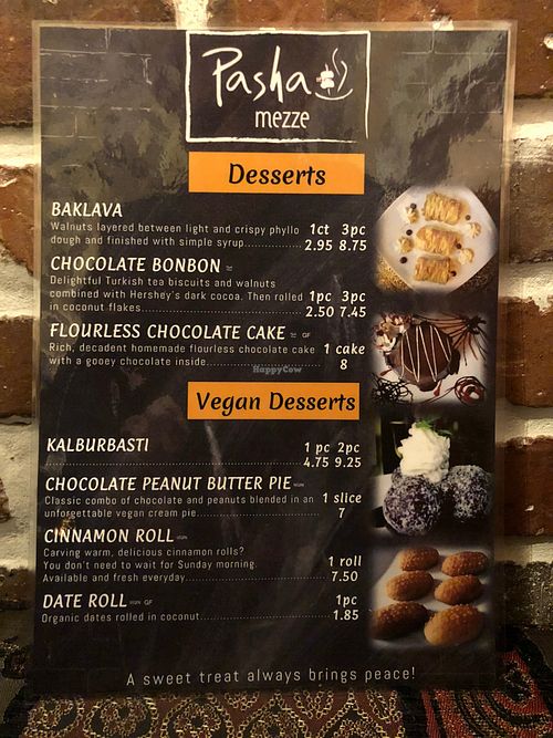 Dessert menu at Pasha Mezze in Norfolk