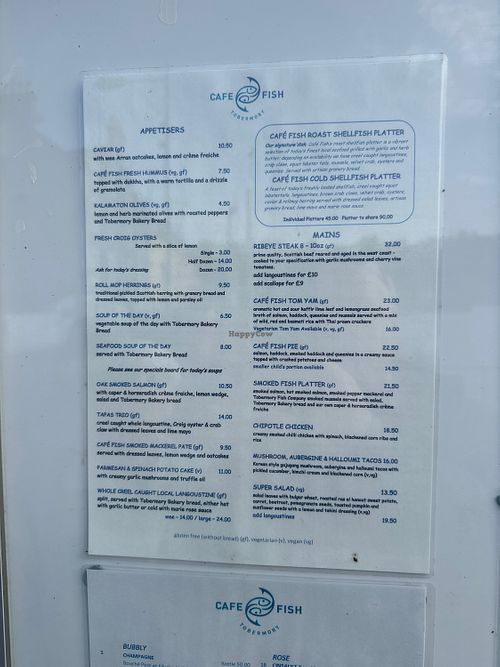 Current menu  at Cafe Fish in Isle Of Mull