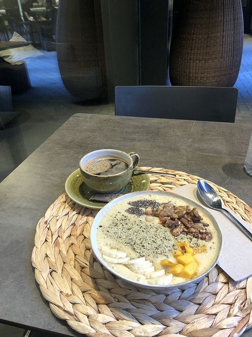 Yellow smoothie bowl  at Noranta Tres in Escaldes-engordany