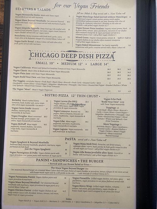 Vegan menu   at Masa of Echo Park in Los Angeles